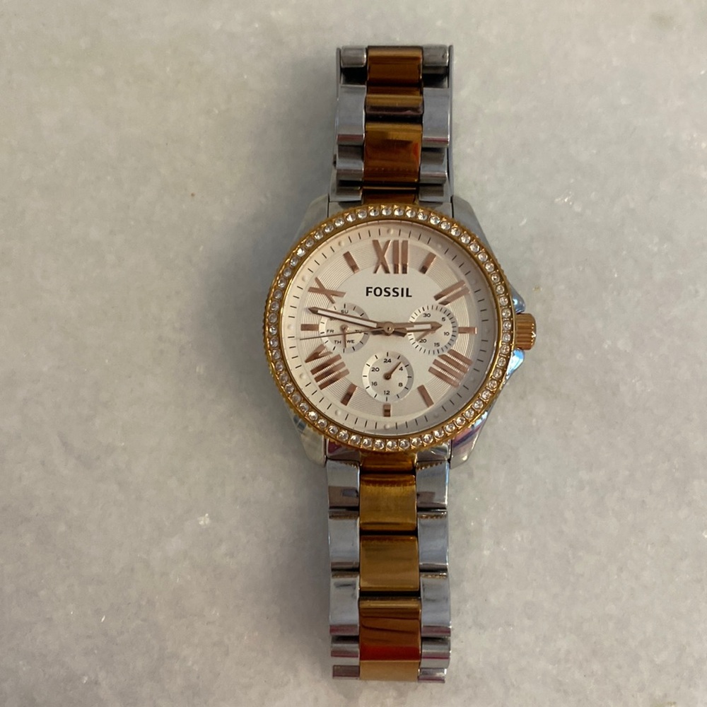 Fossil Women’s Stainless Steel & Rose Gold Tone “Cecile” Chronograph Movement.